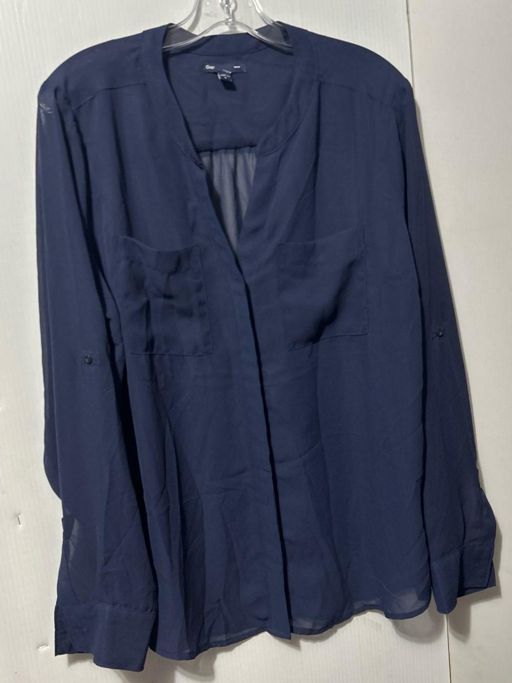 GAP Navy Long-Sleeve V-Neck Button-Front Blouse